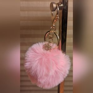 Pink Pom-pom Snowflake Purse Charm Keychain